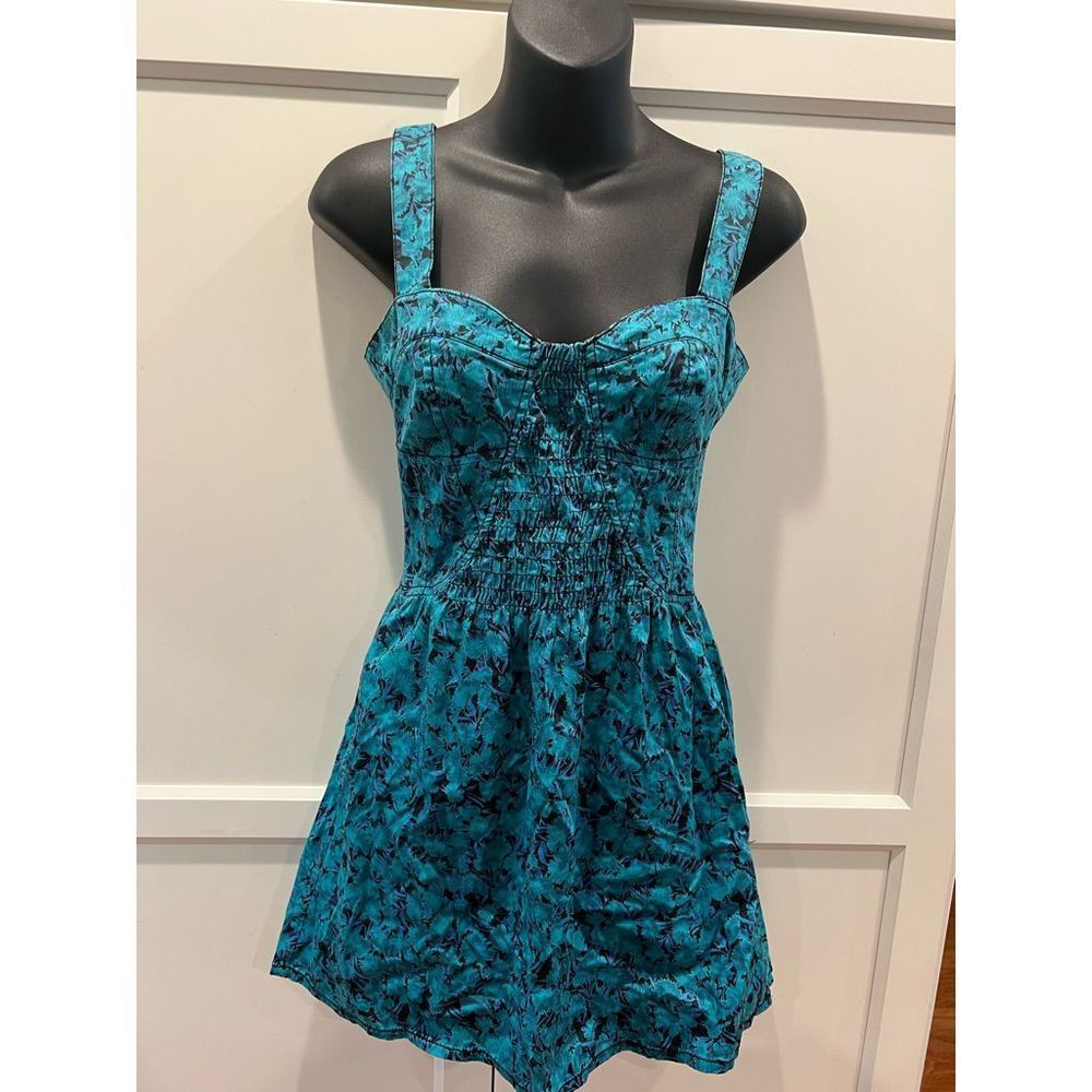 Free People Teal & Black Floral Mini Dress